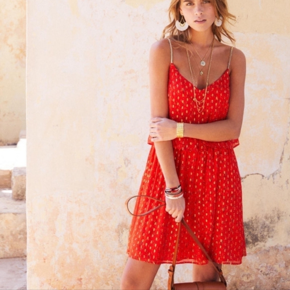 Sezane Ashley Dress in Printed Coral Traits size 36 NWT
